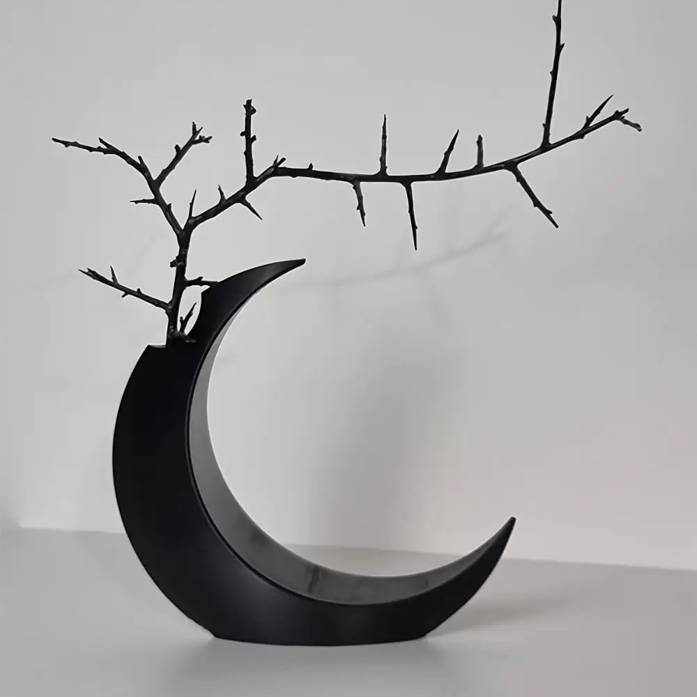 Creative PLA Dried Flowers Vase Black White 3D Printed Artificial Flower Pot Gothic Moon Vase Home Decor - view 2
