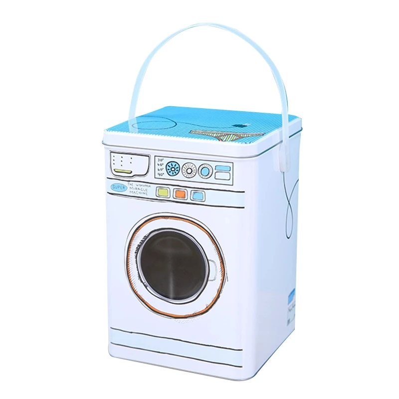 Metal Storage Container with Lid Laundry Sundries Holder Laundry Powder Tin Washing Machine Shape Case With Handle M68E