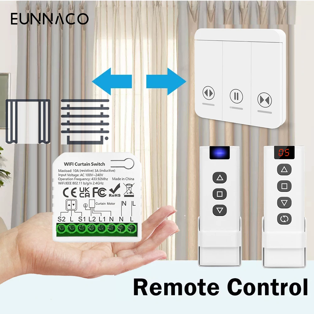 Tuya Smart Home WiFi Module Wireless Remote Control Voice Control Switch RF433mhz for Garage Roller Shutter Blinds Curtain 110V