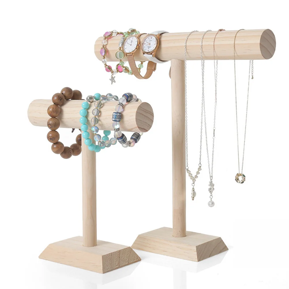 

Wooden Jewelry Display Stand T-Shaped Bracelet Bangle Necklace Organizer Rack Elegant Design for Trade Shows Necklace Holder