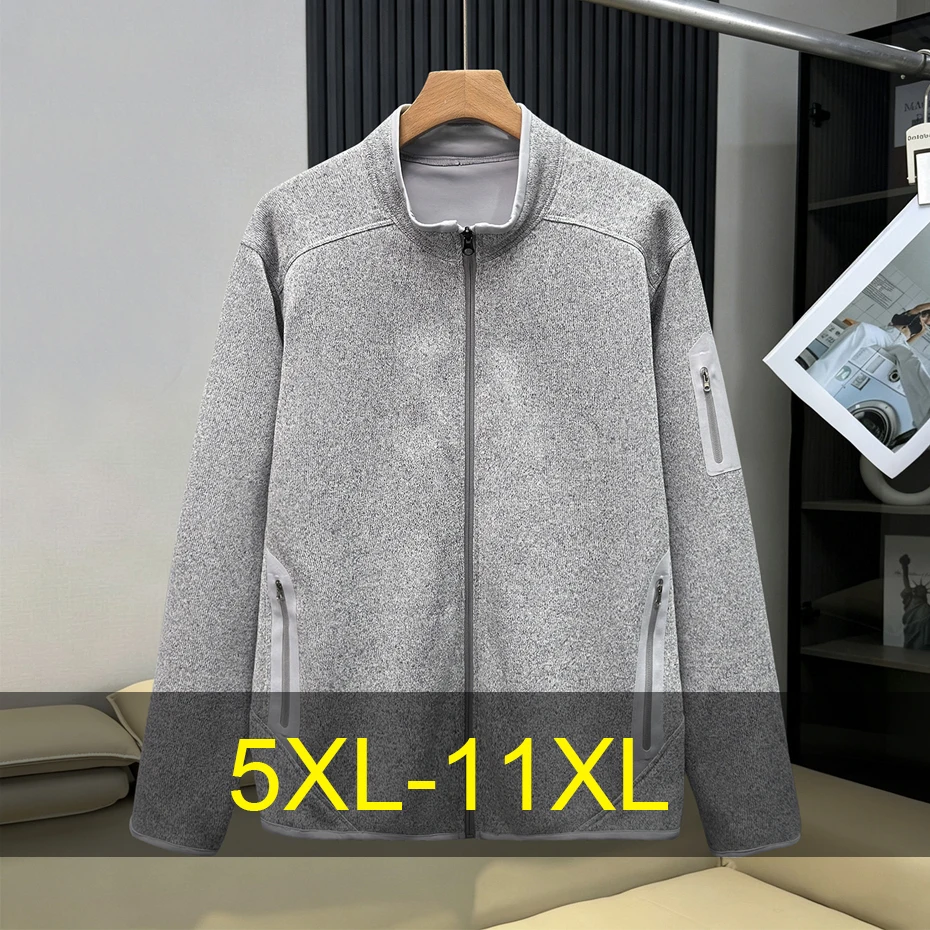 Autumn Winter Fleece Jacket Men 11XL Plus Size Jackets Running Coats Fashion Casual Solid Solid Jacket Male Big Size 10XL
