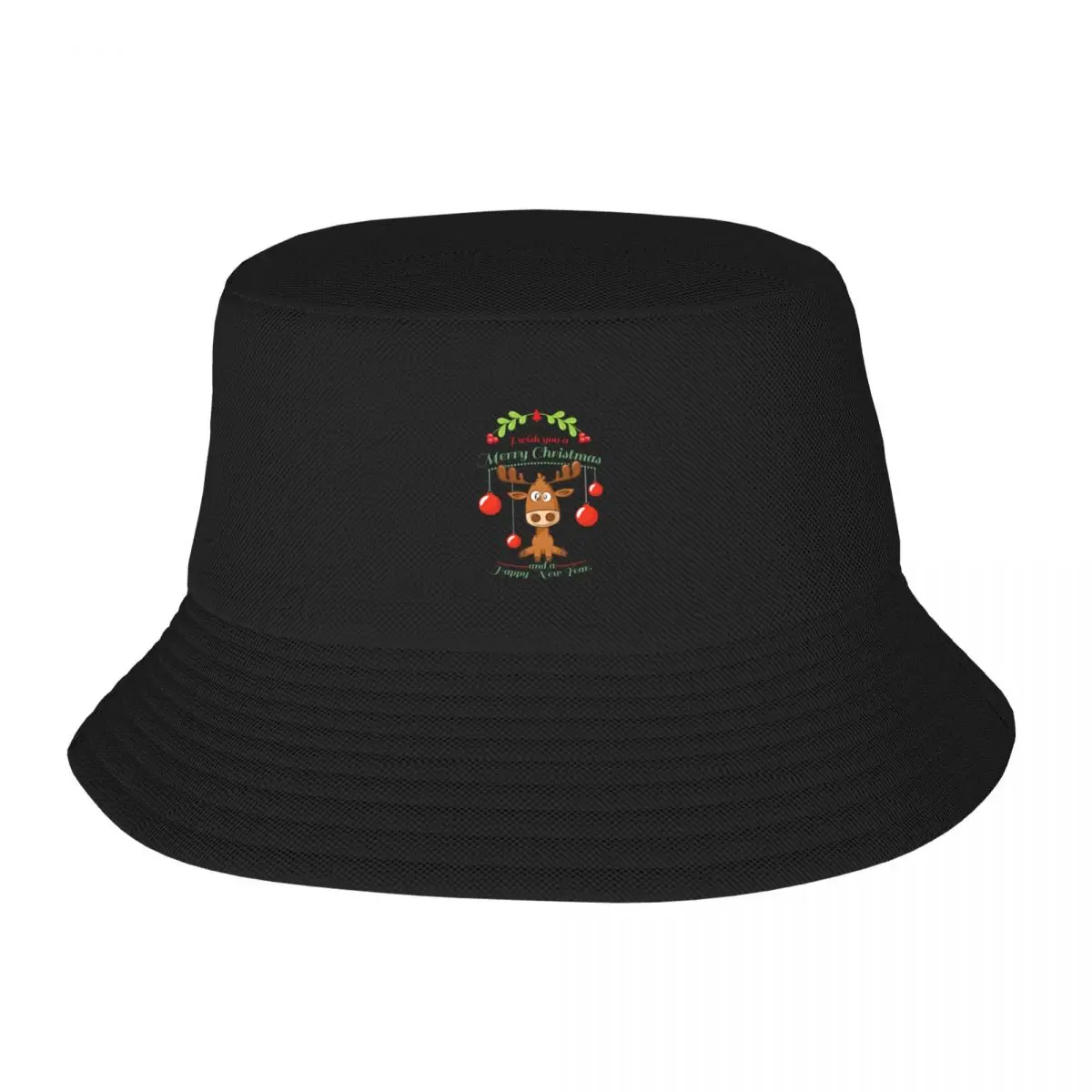 

Cute reindeer with bauble, Christmas, Rudolph Bucket Hat New Hat Bobble Hat Man For The Sun Sports Caps Men's Women's