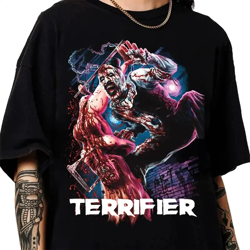 Terrifier Horror Clown Graphic T Shirt Retro Scary Movie Poster Print Top Unisex Fan Viral Spooky Casual Merch Same Day Wear