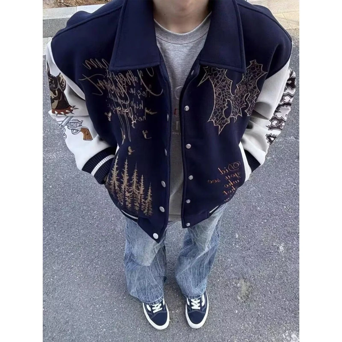 

Casual Sli Men's Jaet Loose Fit High Street Trend Harajuku Korean Sle Spring Autumn Outerwear Polyester Material