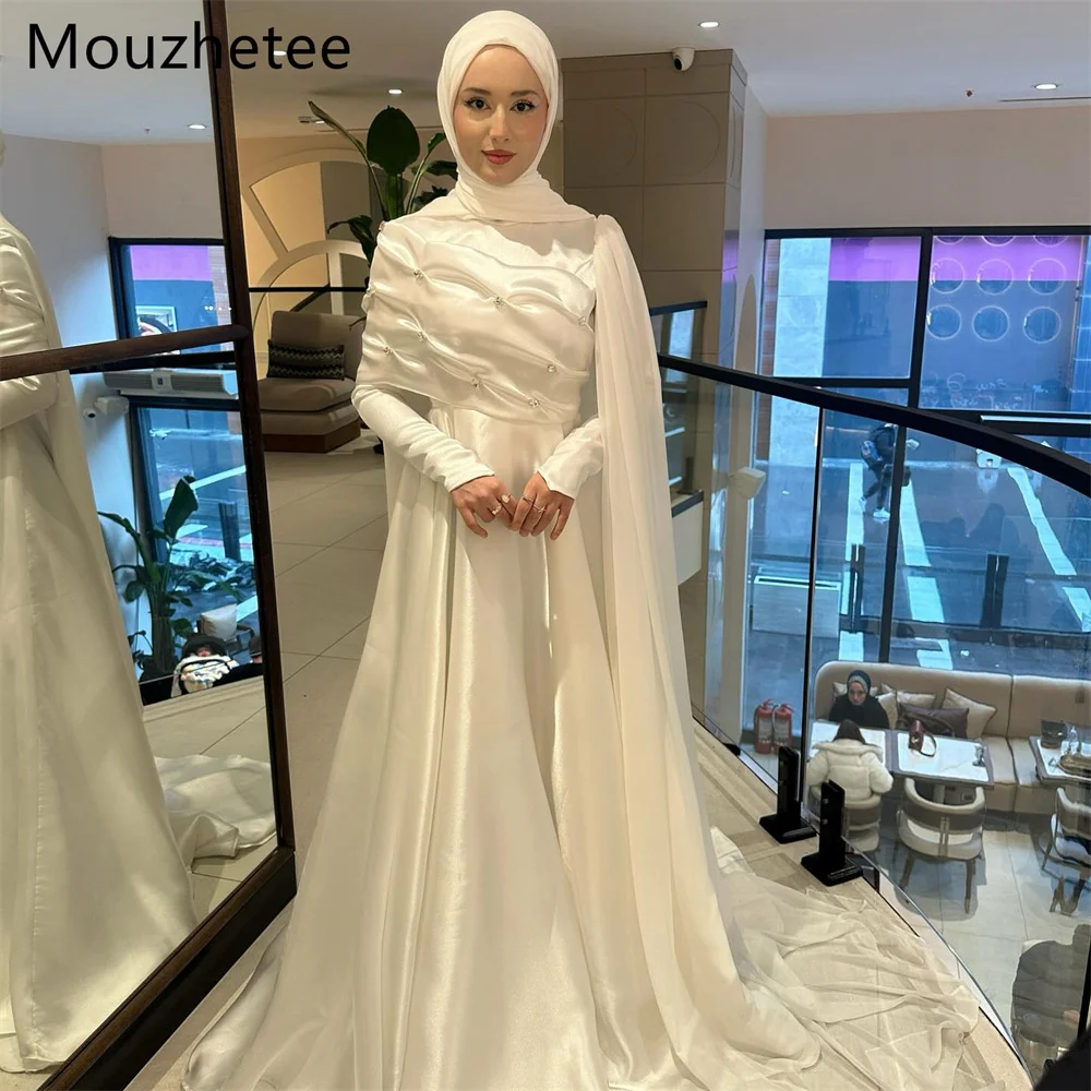 Mouzhetee A-Line Simple O-Neck Crystal Elegant Wedding Dresses Long Sleeve Classic Brides Gown Custom Made 2025