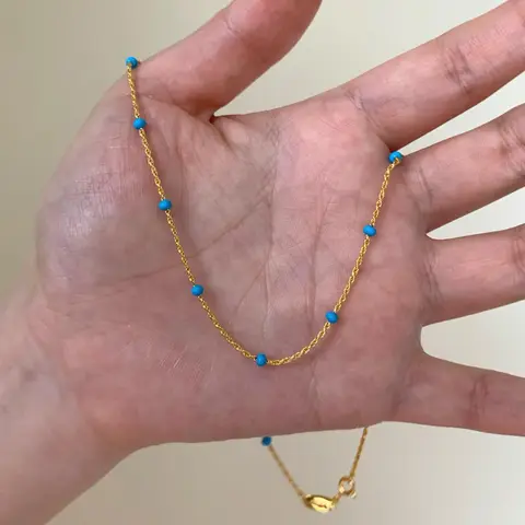 S925 Sterling Silver Turquoise Station Bead Necklace for Women Gold Plated Twisted Chain Minimalist Dainty Fine Jewelry Gift