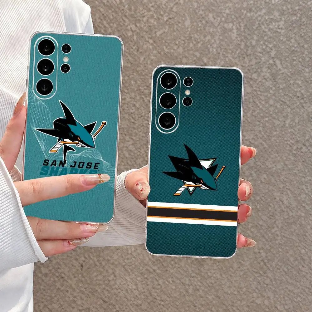 E-San Jose S-Sharks  gift Phone Case Transparent Silicone Soft For Samsung S25,S24,S21,S22,S23,S30,Ultra,S20,Plus,Fe