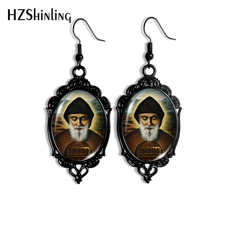 2024 New Saint Charbel Dangle Earring Black Lace Earrings Oval Glass Photo Jewelry Gifts Party