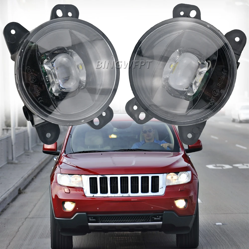 2PCS LED Fog Lights Assembly Lens For Jeep Grand Cherokee 2011 2012 2013 DRL Daytime Running Light