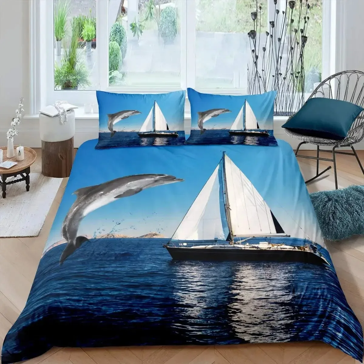 3D Dolphin In Blue Sea Queen King Size Bedding Sets Animal Single Quilt Duvet Cover Set Kids Adult Bed Polyester Bedclothes