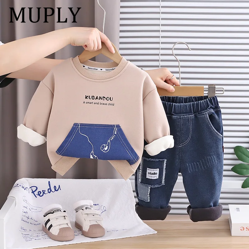 

Милый наряд для маленьких мальчиков с длинными рукавами и буквами, английский комплект из двух предметов для 5, 6, 7, 8, 9 месяцев, осенний модный и стильный комплект одежды