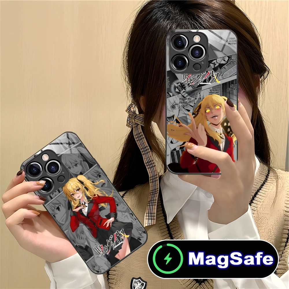 Kakegurui Mary Anime Mobile Cell Phone Case for iPhone 16 15 14 13 12 11 Pro Max Plus Mini MagSafe Wireless Charging Glass Cover