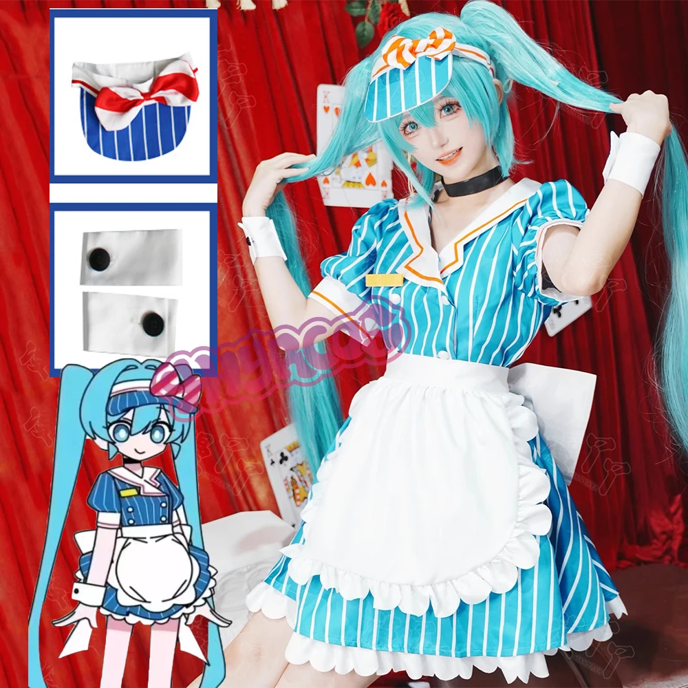 

Anime MMikuu Cosplay Costumes Hat Mesmerizer Uniform Halloween Christmas Carnival Party Dressing For Women Hat Apron Accessories