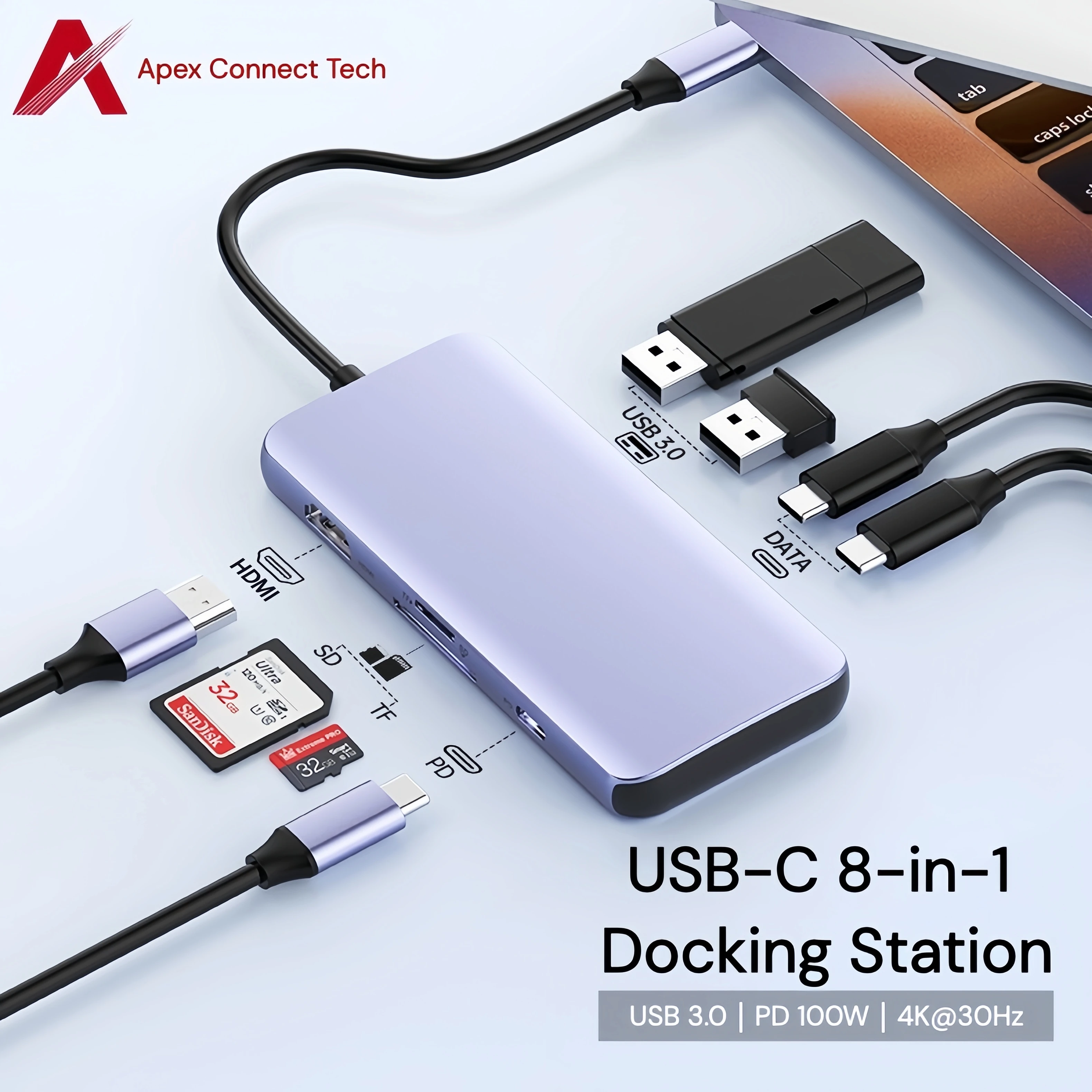 USB Hub 8 In 1 HDMI Type C PD 100W 5Gbps SD TF Card Reader Multiport Adapter USB C Docking Station Splitter for Laptop MacBook