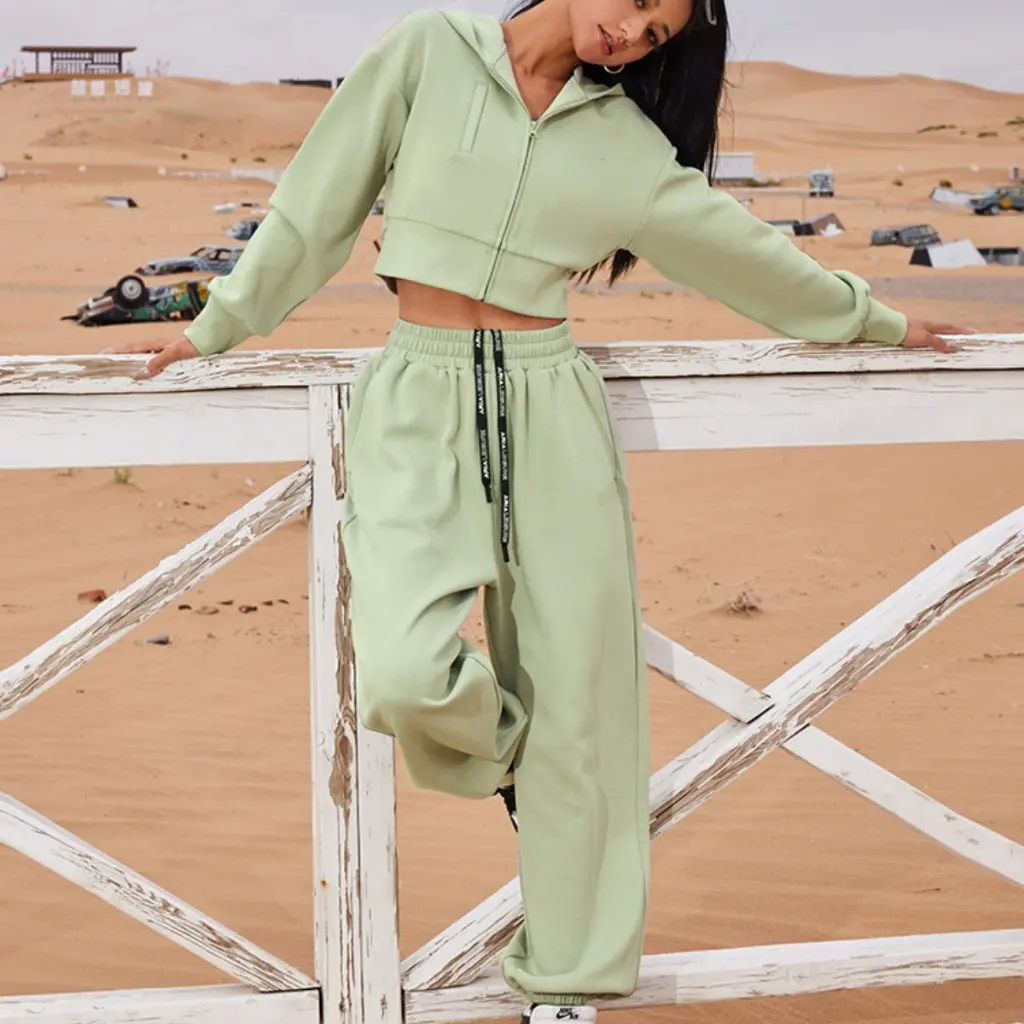 

Women's Long-Sleeved Zipper Cardigan Sweatshirt Casual Home Wear Autumn Winter New European American Style Suit