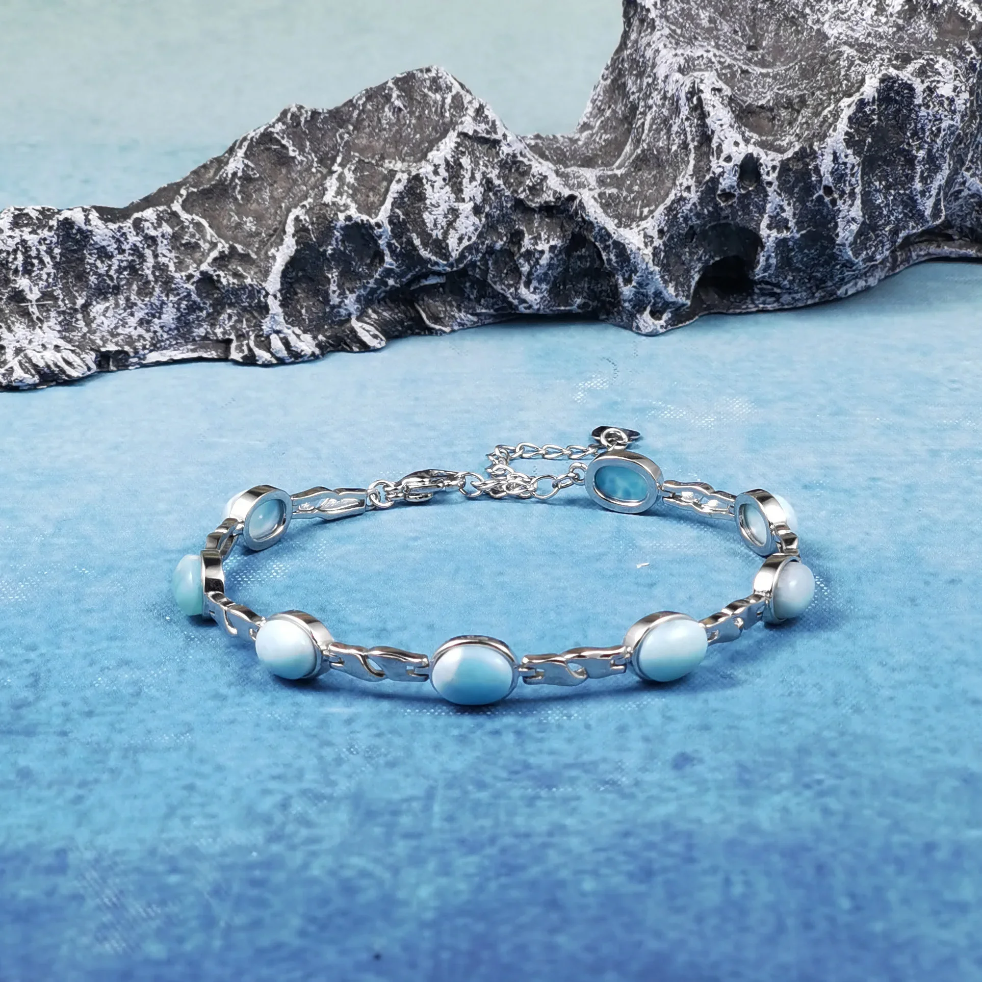 

Модный браслет из 18-каратного золота с родием и камнями ларимара, элегантные серебряные украшения для женщин, модный подарок для нее