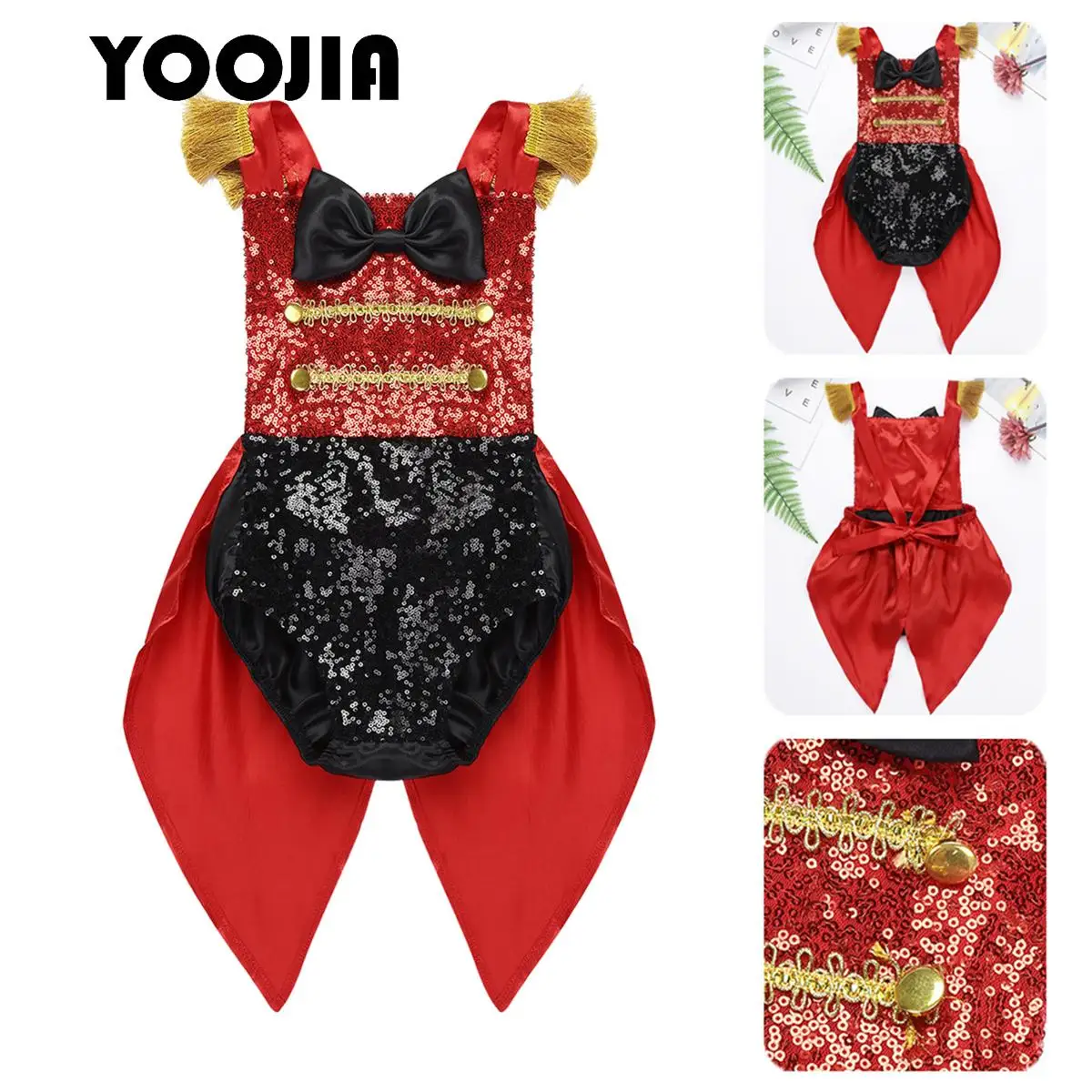 

Little Girls Circus Ringmaster Showman Costume Jumpsuit Halloween Cosplay Sequined Bowknot Romper with Feather Mini Top Hat Set