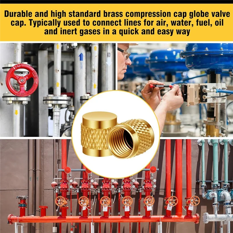 B47B-1/4 Flare Cap, Refrigeration Service Valve Cap Valve Core Remover,Round Brass W/Neoprene O Ring Seal 100 Pcs