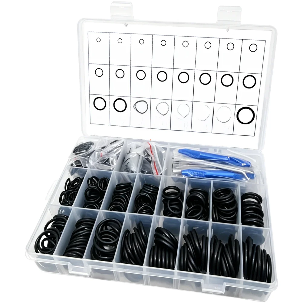 Nitrile Rubber O Ring Kit 1200 Pieces with Storage Box and Removal Tools for Plumbing Automotive and Hydraulic Sealing Jobs