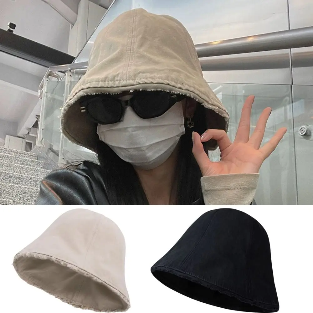 

Retro Solid Color Women's Bucket Hat Sun Protection Large Brim Panama Sun Cap Folding Breathable Cotton Basin Hat Autumn
