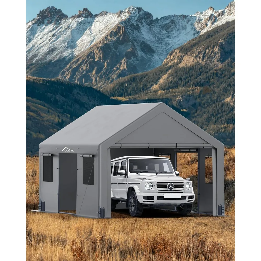 

13x20 Heavy Duty Carport, Features Roll-up Windows & Doors, Portable Garage with UV Resistant Waterproof All-Season Tarp