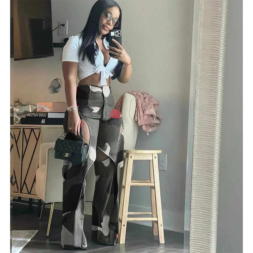 กางเกงขายาวทรงตรงลำลองสำหรับผู้หญิง ผ้าโพลีเอสเตอร์เนื้อบางเบา รุ่นฤดูใบไม้ร่วง 2023 แต่งรู ดีเทลด้วยวัสดุอื่นๆ 00%