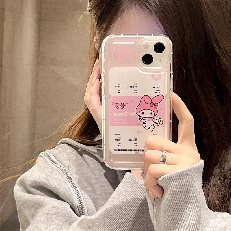 Pochacco Sanrio Pink My Melody plane ticket clear Phone Case For iPhone 15 14 13 12 11 Pro Max Xr Xs 7 8 14 Plus case cute Cover