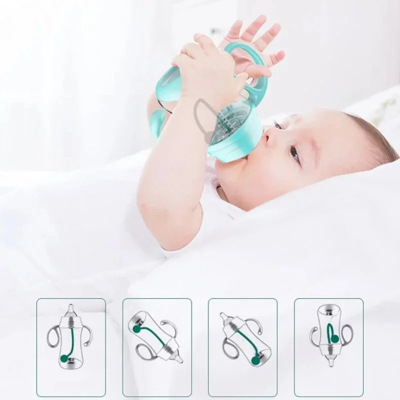 Baby Silicone Feeding Bottles Infant Drop-proof Milk Bottle with Straw Child Anti-hot Handle Drinking Bottle Baby Milk Feeding