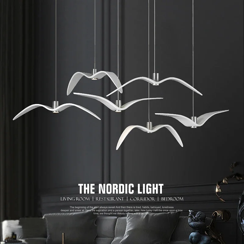 Nordic Creative Seagull Chandelier Restaurant Clothing Store Decorative Chandelier Resin Brokis Night Birds Seagull Pendant Lamp