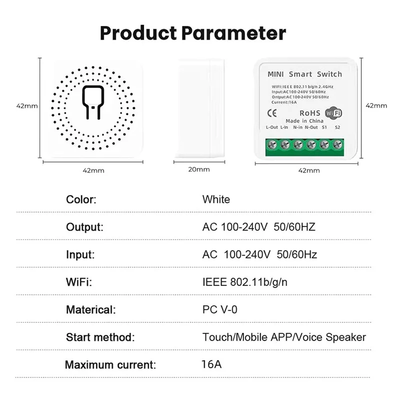 스마트 홈 자동화 솔루션용 A04G-Wifi 회로 차단기 모듈 시간 제어 기능이 있는 허브 필요 없음