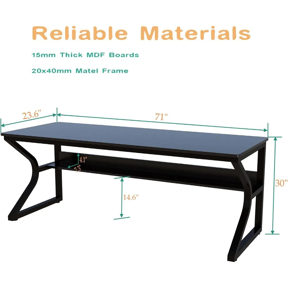 Elegant Dual-Person Study Desk with Built-in Bookshelf, Contemporary Home Office Computer Workstation