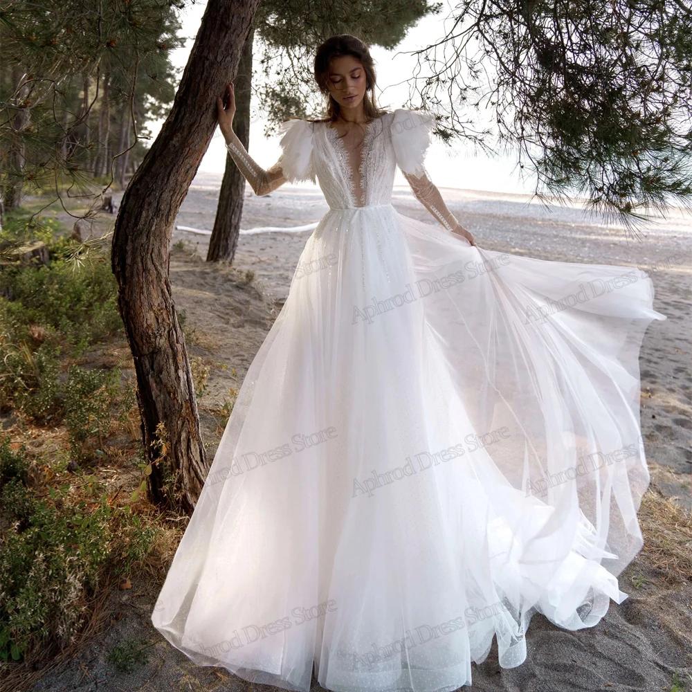 

Glamorous Wedding Dresses Princess Bridal Gowns A-Line Deep V-Neck Robes For Formal Party Floor Length Vestidos De Novia 2024