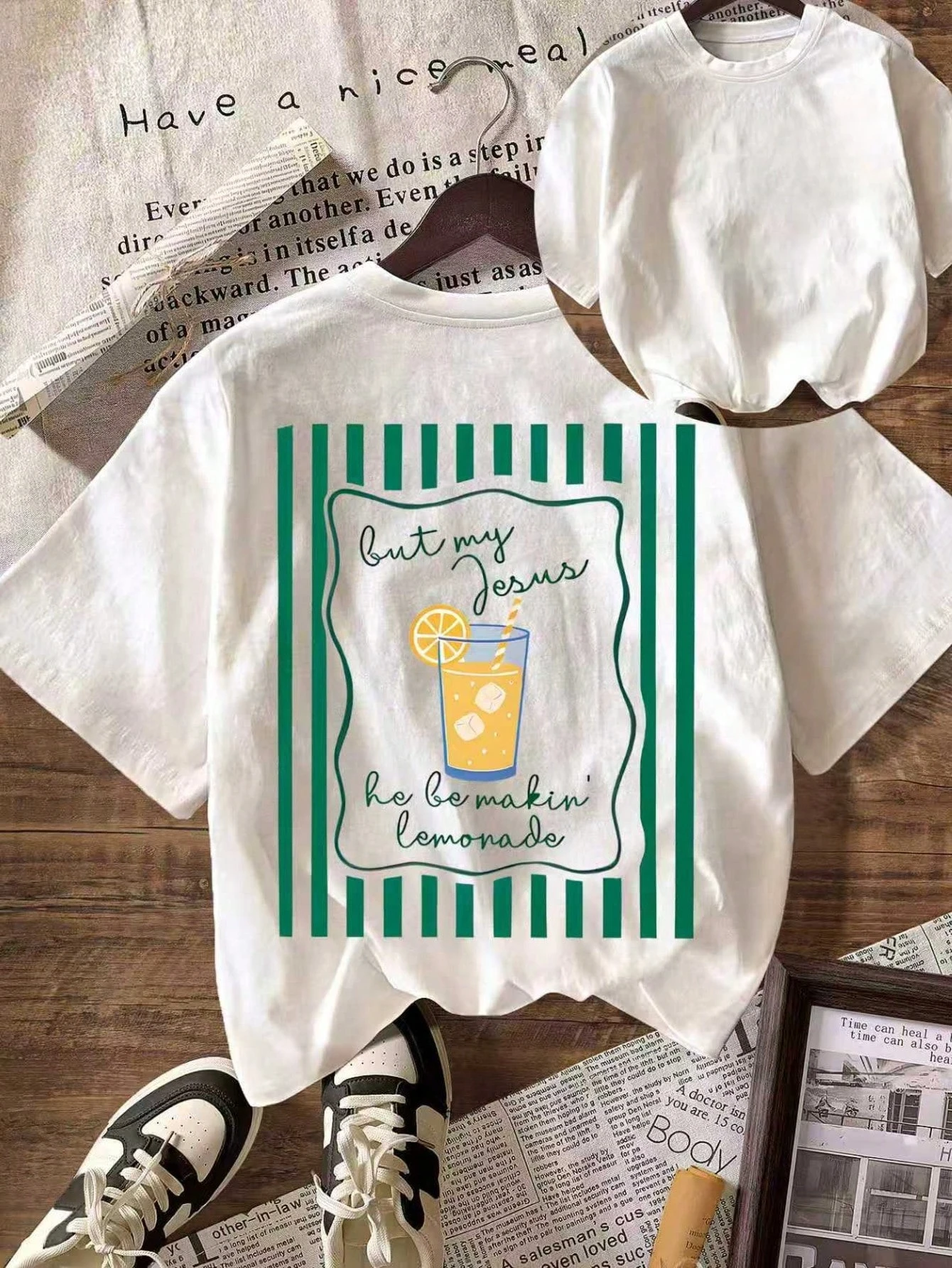 Camiseta gráfica My Jesus He Be Makin' Lemonade para mujer, camiseta informal con cuello redondo y manga corta, ropa femenina