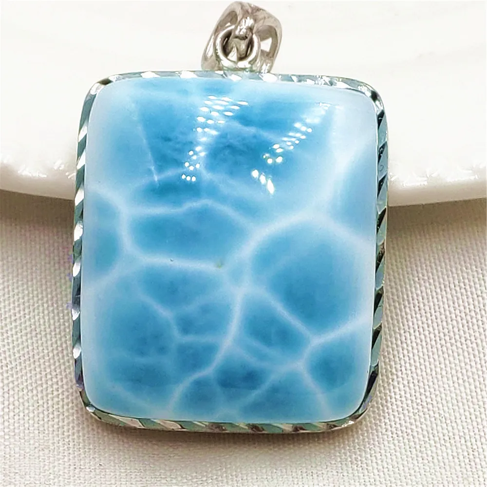 

Natural Blue Larimar Pendant Women Men Larimar Necklace Rectangle Jewelry Gemstone AAAAAA