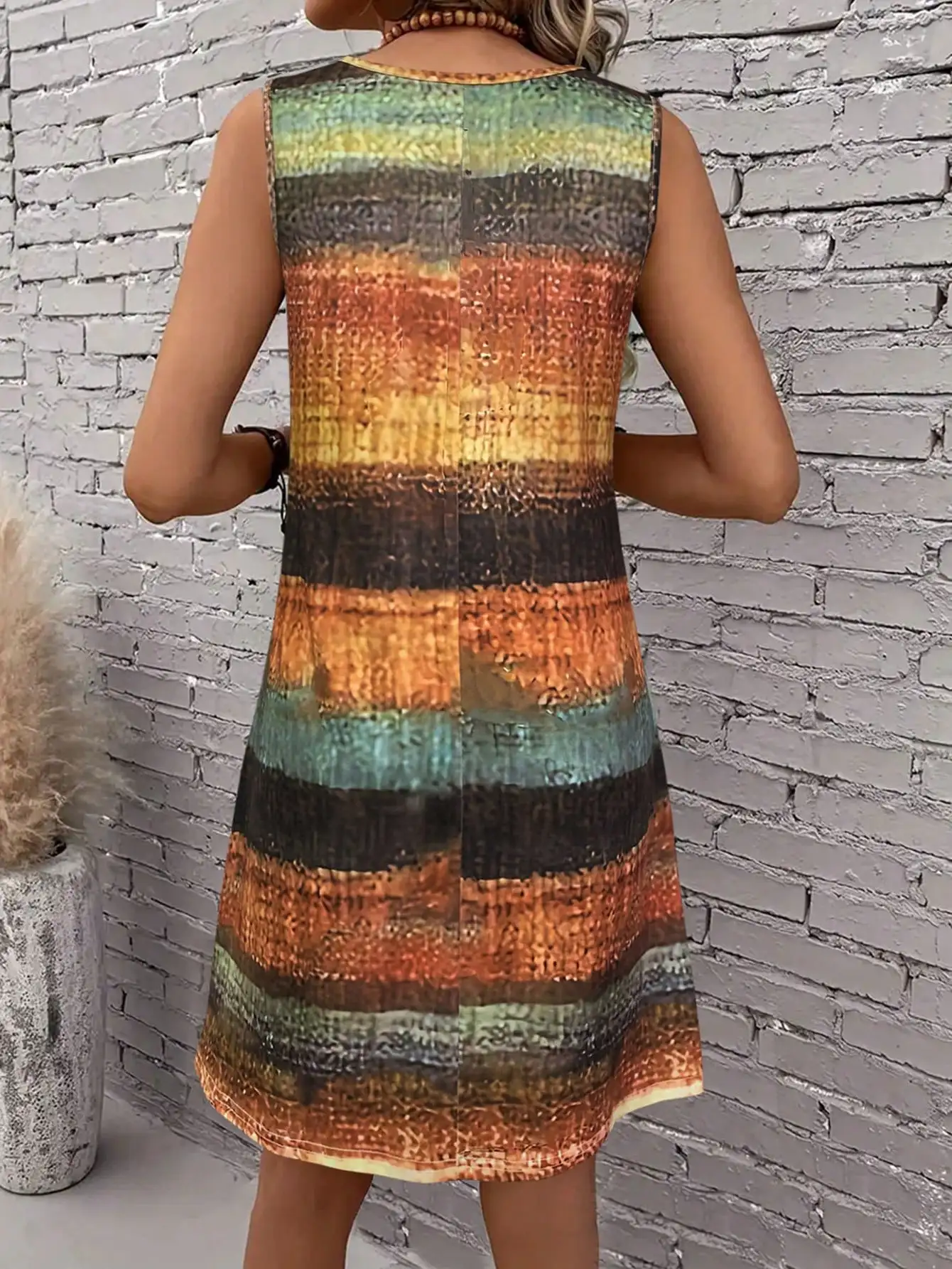 Mini abito senza maniche a righe da donna - Abito da spiaggia con scollo rotondo per l'estate, abito da vacanza casual, abito a trapezio traspirante