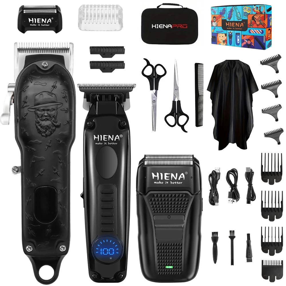 HIENAProfessional men's hair cutting machine three-piece set,USB charging hair clipper,sharp shearing machine,professional razor