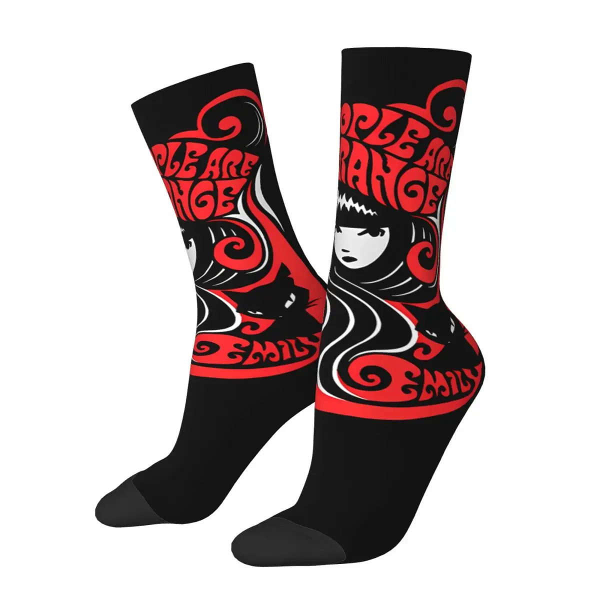 Funny Crazy Sock for Men Racy Hip Hop Harajuku Emily The Strange Happy Seamless Pattern Printed Boys Crew compression Sock