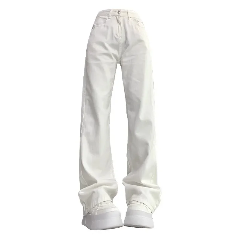 Summer Women's White High Waisted Wide Leg Jeans Premium Draped Effortless Chic Loose Straight Leg Denim Pants for Daily Office