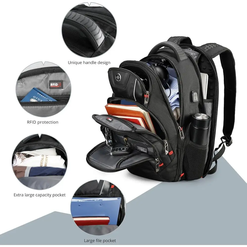 Travel Backpack or Men, BusinLaptop Backpack With USB Charging Port, its 15.6" Computer, Black