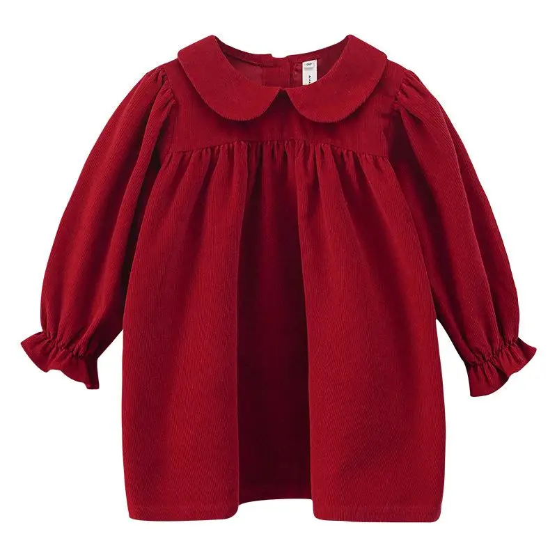 New Arrival Fall Winter One-piece Dress for Child Girl Baby Girls Red Corduroy Princess Dresses Toddlers 1st Birthday Partywears