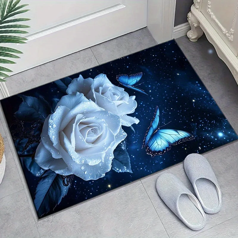 

1 шт. ковер с узором розы и бабочки, бархатная ткань с кристаллами, подходит для украшения спальни, гостиной