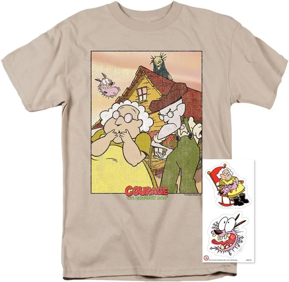 Courage The Cowardly Dog American Gothic Parody Graphic Tee Men's Short Sleeve Cotton Crewneck T-Shirt