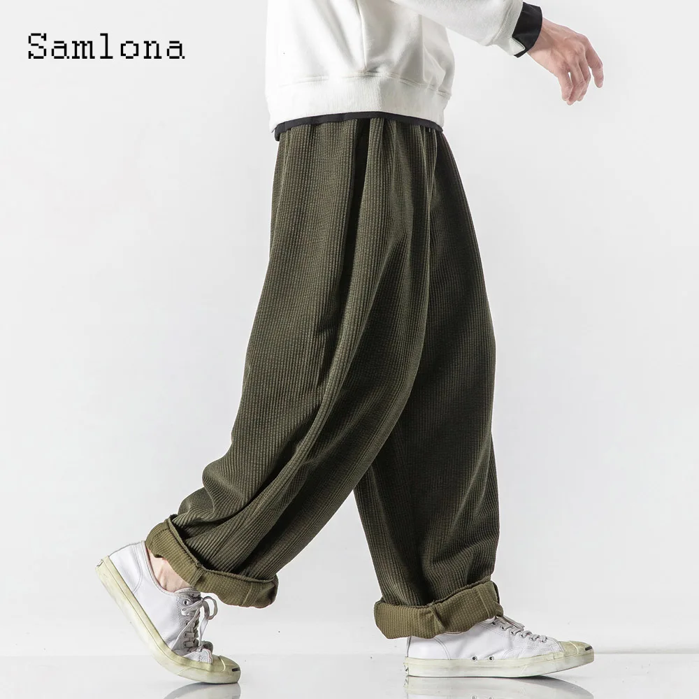 2026 حجم كبير رجل أنيق موضة الكاحل طول السراويل الكاكي رمادي فضفاض البنطلونات الرجال الوقوف جيب عادية واسعة الساق بنطلون جديد