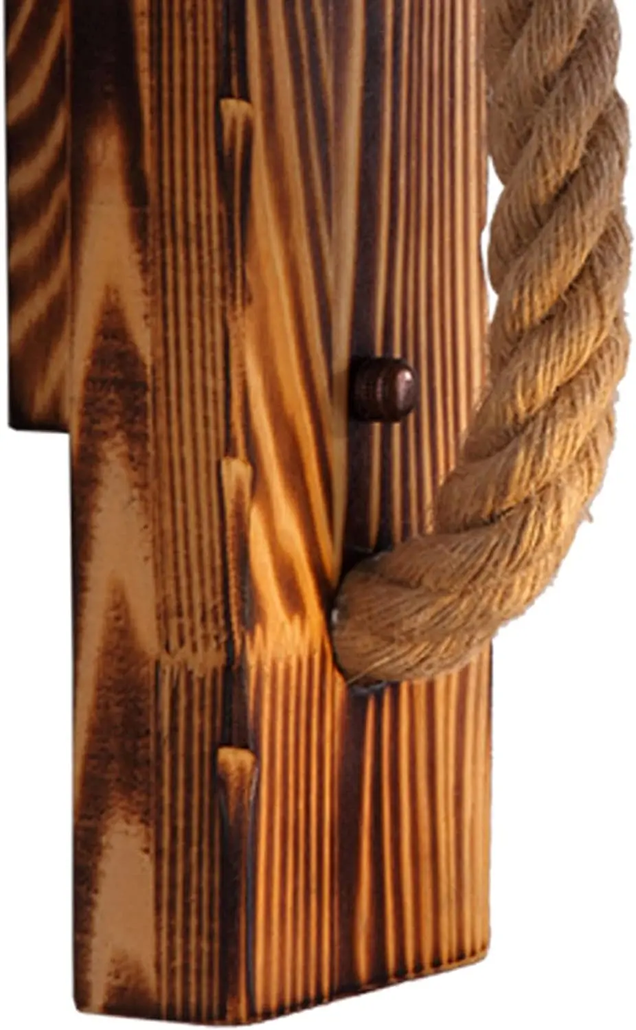 2-Pack Wooden Wall Light Hemp Rope, Industrial Wall Lamp Lamp Shade, E27 LED Retro Wall Light Living Room Bedside Table(NO Bulb)