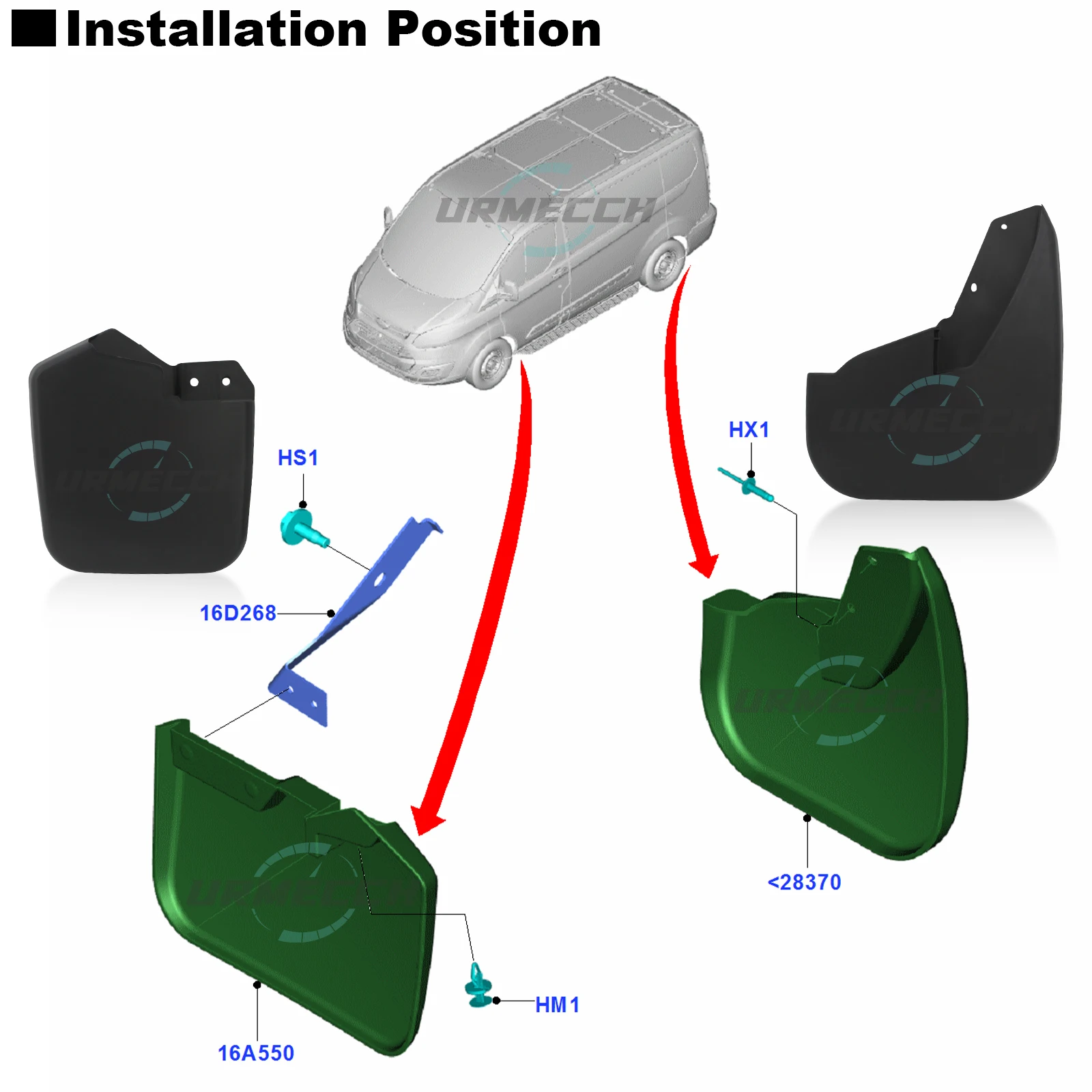 

Брызговики, автозапчасти для Ford Custom Transit Tourneo 2012-2023, брызговики