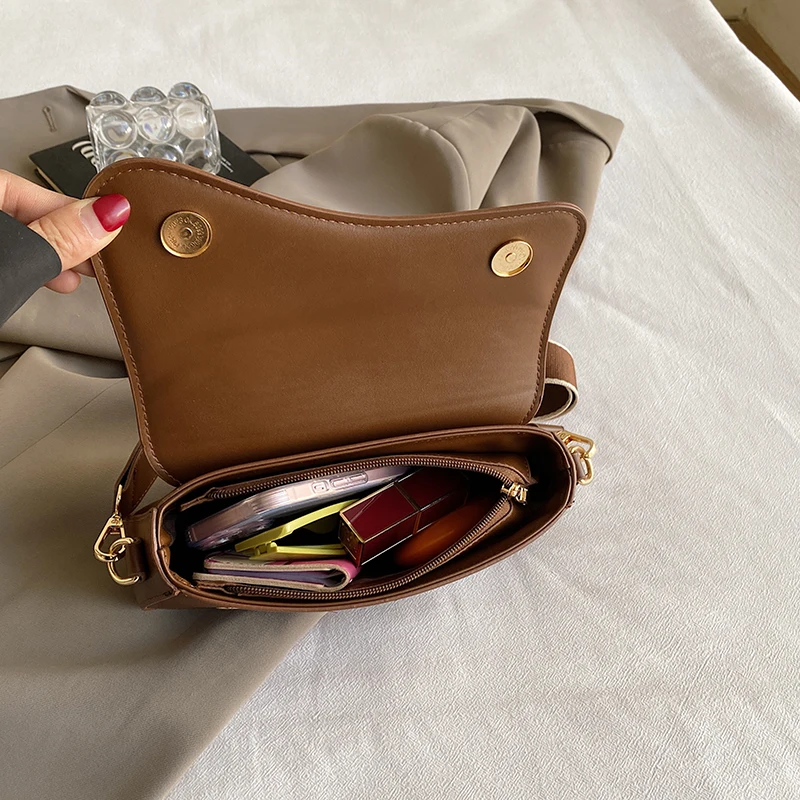 Fashion Elegant Shoulder Bags for Women PU Leather Aesthetic Handbags Female Crossbody Bags Double Belt Removable and Adjustable