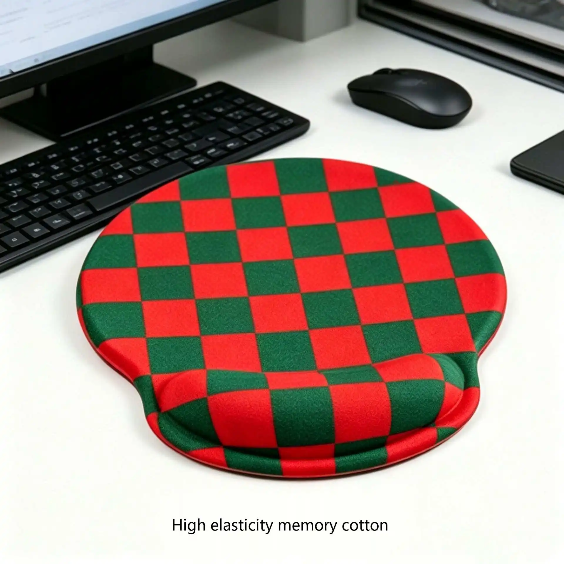 Karierte Silikon-Handgelenkauflage Mauspad 14 Farben Büro Gaming Ergonomische Rutschfeste Schreibtischunterlage – Detail 2