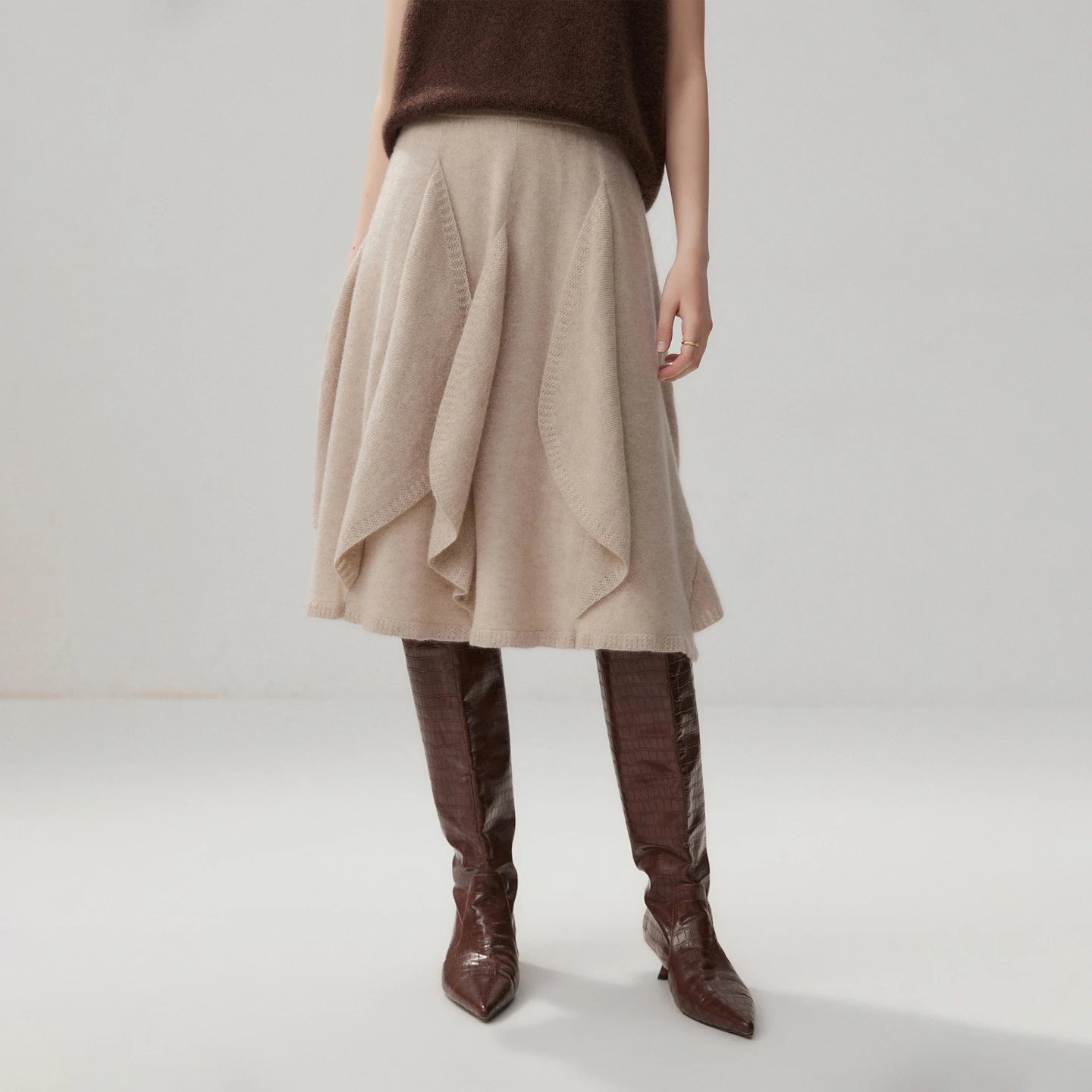 Chic Women Short Skirt 100% Cashmere Sweater Skirt Autumn Winter Knit Skirt Irregular Wave Flower Bud Cashmere Skirt Sweet Dress