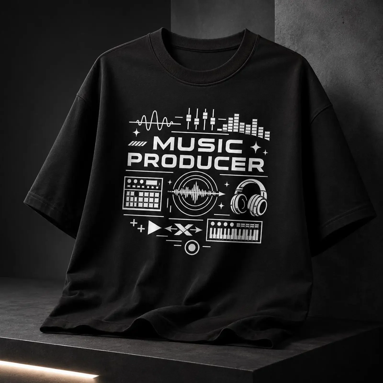 T-shirt de producteur musical, ingénieur audio, studio EDM, vintage, délavé, vêtements de créateur élégants, doux, unisexe, streetwear homme, légèrement
