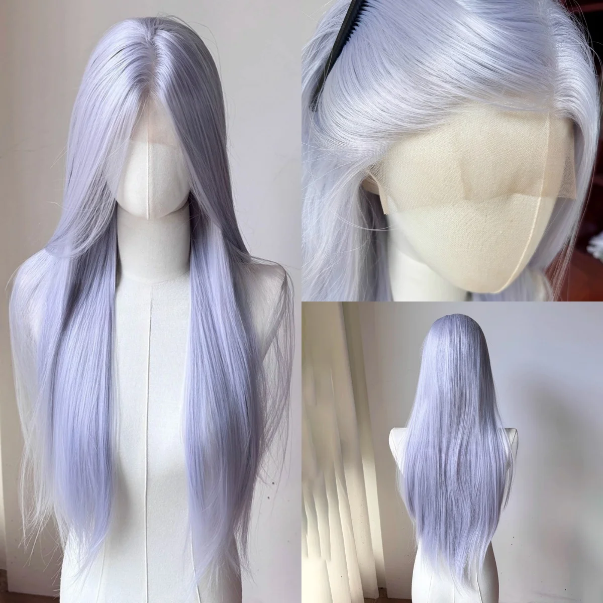Time and Space Silver Purple Silver Grey Forehead Large Lace Hook Wig, Freely Splicing Cosplay Simulation Hair